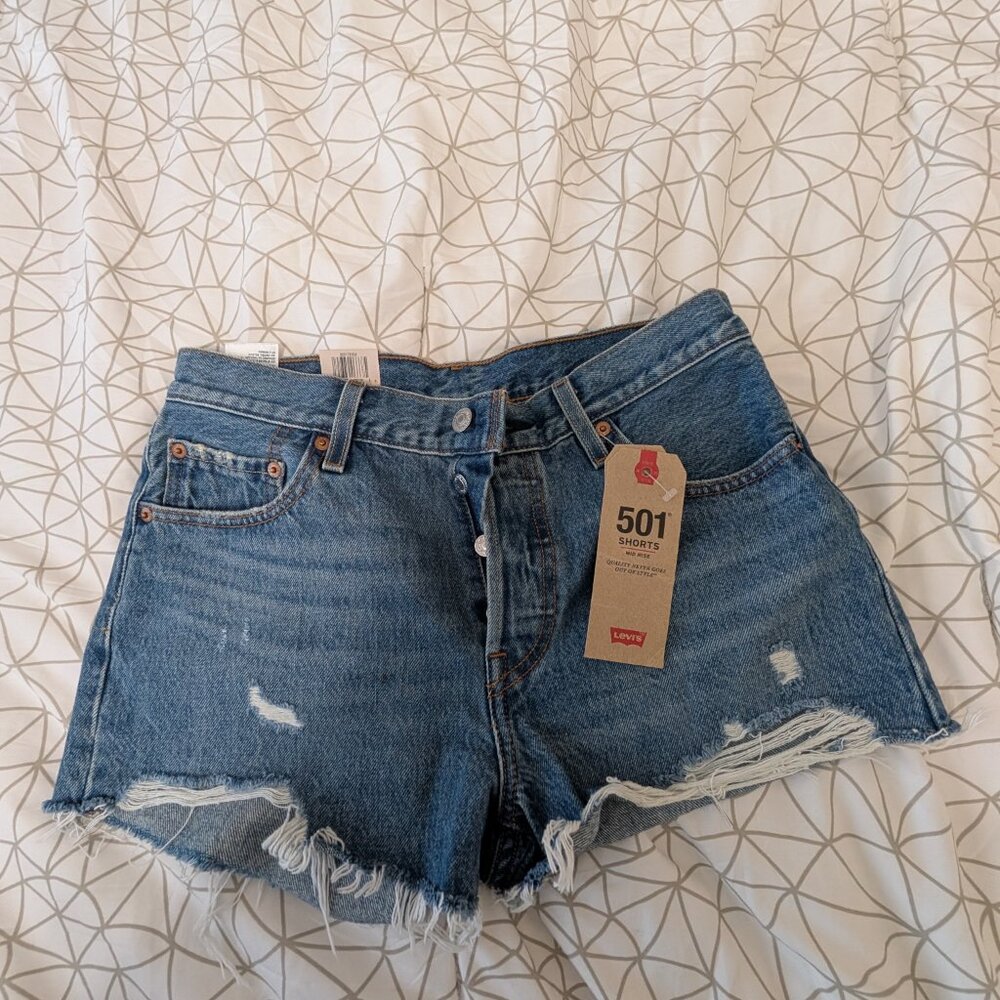 Women's 501 Levi Shorts - Mid Rise Non - Stretch Button Fly Cut Offs - Size 28